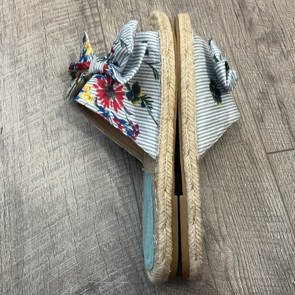 Vintage Havana Lilly Blue Floral Striped Bow Espadrille Slide Sandals Woman's 10 - Picture 6 of 10